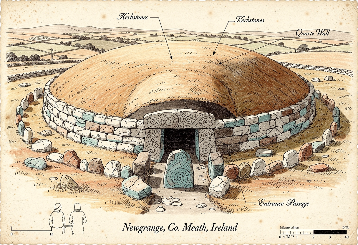 Panoramic photo of Newgrange in Ireland